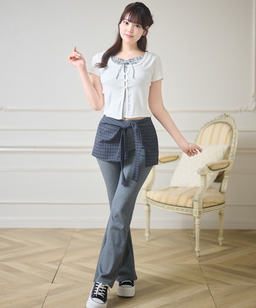Anely（アネリー）の「フロント リボン フェイクレイヤード ボタン付き トップス（Tシャツ/カットソー・レディース・ホワイト/ブルー/チャコールグレー・FREE）」の21枚目の写真