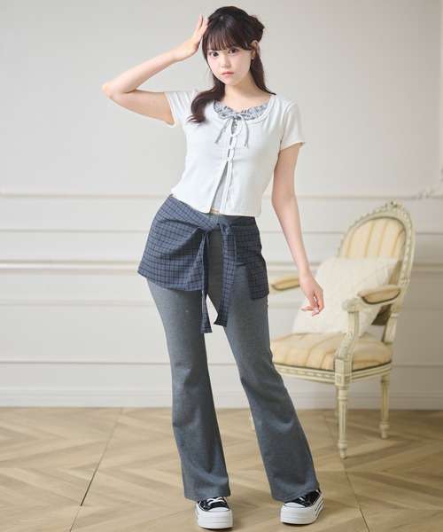 Anely（アネリー）の「フロント リボン フェイクレイヤード ボタン付き トップス（Tシャツ/カットソー・レディース・ホワイト/ブルー/チャコールグレー・FREE）」の15枚目の写真