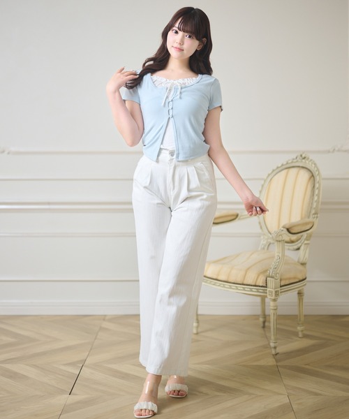 Anely（アネリー）の「フロント リボン フェイクレイヤード ボタン付き トップス（Tシャツ/カットソー・レディース・ホワイト/ブルー/チャコールグレー・FREE）」の20枚目の写真