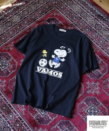 PEANUTS スヌーピーサッカー柄天竺半袖Tシャツ