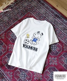 PEANUTS スヌーピーサッカー柄天竺半袖Tシャツ