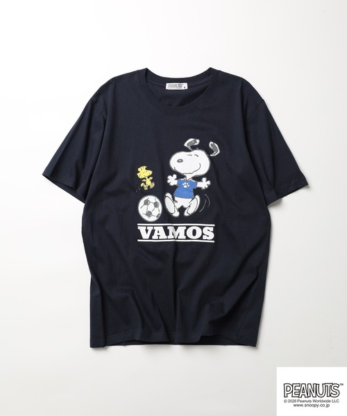PEANUTS(ピーナッツ)の「PEANUTS スヌーピーサッカー柄天竺半袖Tシャツ(Tシャツ/カットソー・レディース・ネイビー/オフホワイト・LL/L/M)」の3枚目の写真