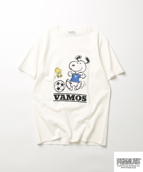 PEANUTS(ピーナッツ)の「PEANUTS スヌーピーサッカー柄天竺半袖Tシャツ(Tシャツ/カットソー・レディース・ネイビー/オフホワイト・LL/L/M)」の4枚目の写真