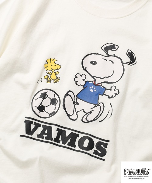 PEANUTS(ピーナッツ)の「PEANUTS スヌーピーサッカー柄天竺半袖Tシャツ(Tシャツ/カットソー・レディース・ネイビー/オフホワイト・LL/L/M)」の6枚目の写真