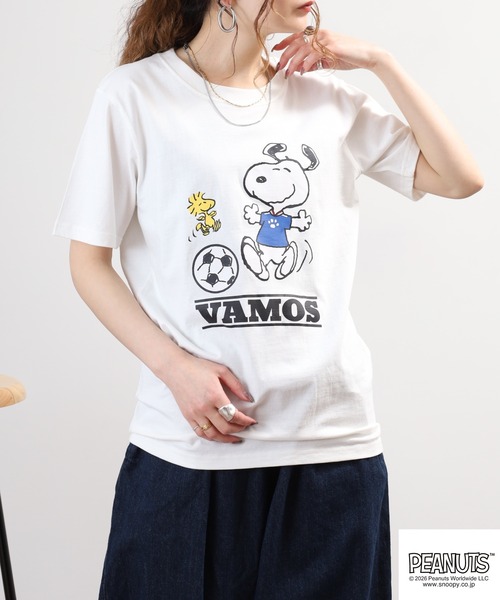 PEANUTS(ピーナッツ)の「PEANUTS スヌーピーサッカー柄天竺半袖Tシャツ(Tシャツ/カットソー・レディース・ネイビー/オフホワイト・LL/L/M)」の12枚目の写真