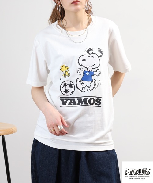 PEANUTS(ピーナッツ)の「PEANUTS スヌーピーサッカー柄天竺半袖Tシャツ(Tシャツ/カットソー・レディース・ネイビー/オフホワイト・LL/L/M)」の13枚目の写真