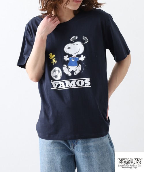 PEANUTS(ピーナッツ)の「PEANUTS スヌーピーサッカー柄天竺半袖Tシャツ(Tシャツ/カットソー・レディース・ネイビー/オフホワイト・LL/L/M)」の16枚目の写真