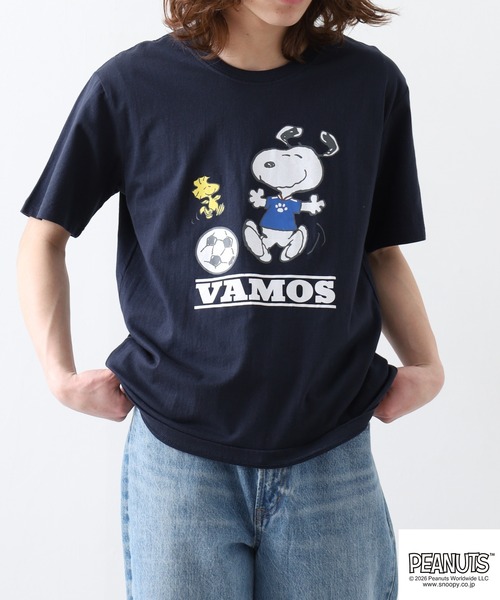 PEANUTS(ピーナッツ)の「PEANUTS スヌーピーサッカー柄天竺半袖Tシャツ(Tシャツ/カットソー・レディース・ネイビー/オフホワイト・LL/L/M)」の18枚目の写真