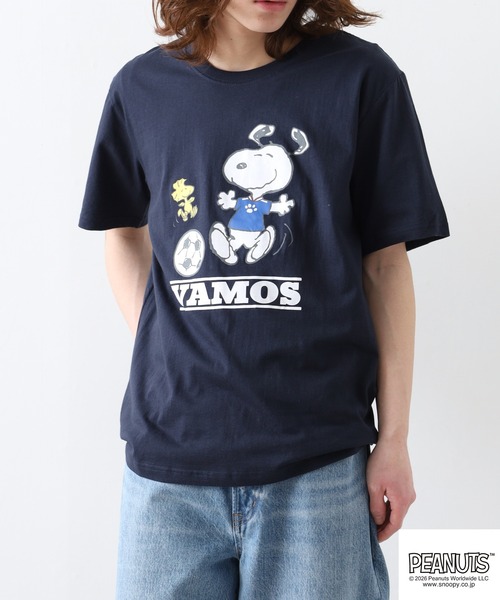 PEANUTS(ピーナッツ)の「PEANUTS スヌーピーサッカー柄天竺半袖Tシャツ(Tシャツ/カットソー・レディース・ネイビー/オフホワイト・LL/L/M)」の19枚目の写真