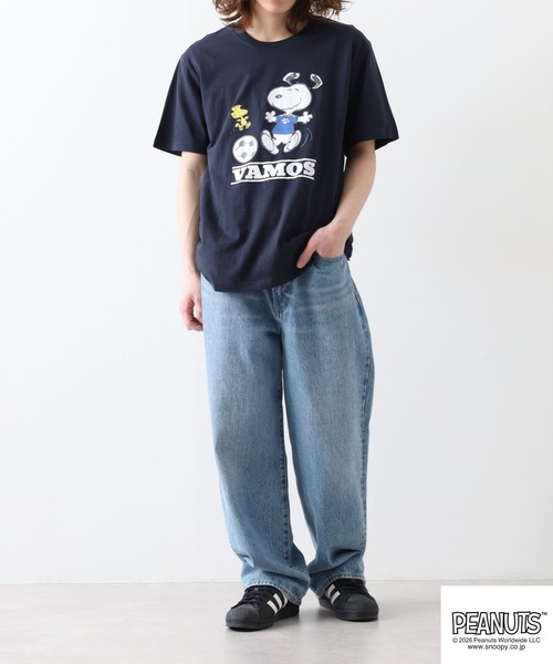 PEANUTS(ピーナッツ)の「PEANUTS スヌーピーサッカー柄天竺半袖Tシャツ(Tシャツ/カットソー・レディース・ネイビー/オフホワイト・LL/L/M)」の20枚目の写真