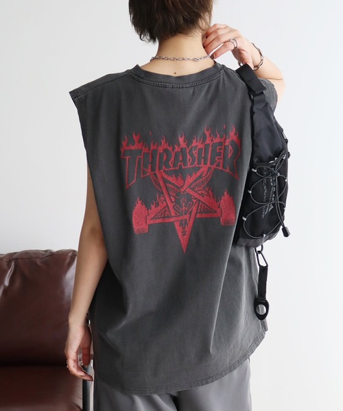 THRASHER(スラッシャー)の「【THRASHER/スラッシャー】ピグメント加工 バックロゴ ノースリーブTシャツ(Tシャツ/カットソー・メンズ・ライトグレー/ピンク/グレー系1/ブラウン/サックスブルー/グレー系2・L/M/XL)」の1枚目の写真