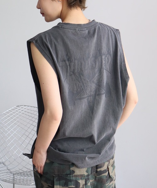 THRASHER(スラッシャー)の「【THRASHER/スラッシャー】ピグメント加工 バックロゴ ノースリーブTシャツ(Tシャツ/カットソー・メンズ・ライトグレー/ピンク/グレー系1/ブラウン/サックスブルー/グレー系2・L/M/XL)」の3枚目の写真
