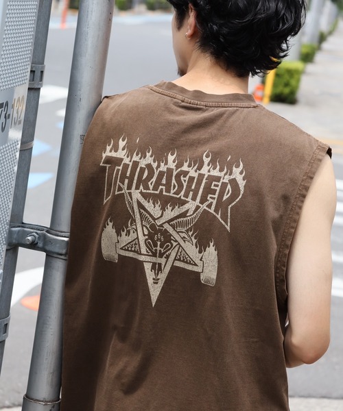 THRASHER(スラッシャー)の「【THRASHER/スラッシャー】ピグメント加工 バックロゴ ノースリーブTシャツ(Tシャツ/カットソー・メンズ・ライトグレー/ピンク/グレー系1/ブラウン/サックスブルー/グレー系2・L/M/XL)」の4枚目の写真