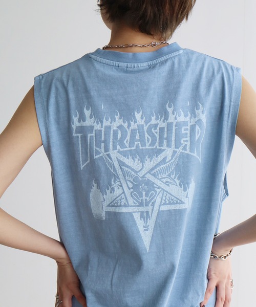 THRASHER(スラッシャー)の「【THRASHER/スラッシャー】ピグメント加工 バックロゴ ノースリーブTシャツ(Tシャツ/カットソー・メンズ・ライトグレー/ピンク/グレー系1/ブラウン/サックスブルー/グレー系2・L/M/XL)」の5枚目の写真