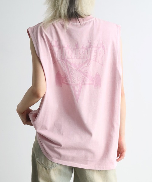 THRASHER(スラッシャー)の「【THRASHER/スラッシャー】ピグメント加工 バックロゴ ノースリーブTシャツ(Tシャツ/カットソー・メンズ・ライトグレー/ピンク/グレー系1/ブラウン/サックスブルー/グレー系2・L/M/XL)」の6枚目の写真