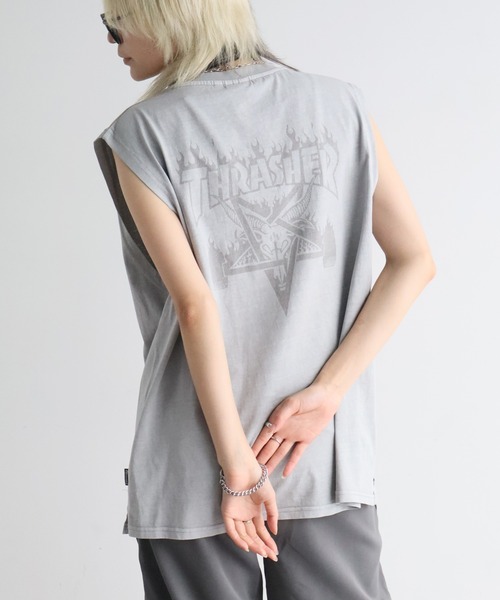THRASHER(スラッシャー)の「【THRASHER/スラッシャー】ピグメント加工 バックロゴ ノースリーブTシャツ(Tシャツ/カットソー・メンズ・ライトグレー/ピンク/グレー系1/ブラウン/サックスブルー/グレー系2・L/M/XL)」の2枚目の写真