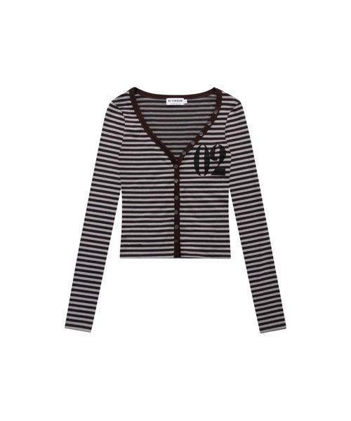 EYEER(イワイイアル)の「02 LOGO BUTTON LONG SLEEVE(Tシャツ/カットソー・レディース・ストライプ/ブラック・SMALL)」の10枚目の写真