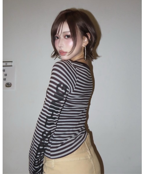 EYEER(イワイイアル)の「02 LOGO BUTTON LONG SLEEVE(Tシャツ/カットソー・レディース・ストライプ/ブラック・SMALL)」の19枚目の写真