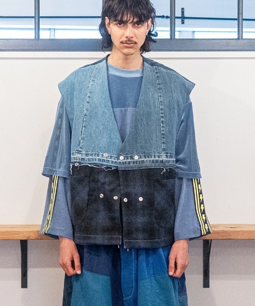 masterkey(マスターキー)の「mcg3815- CLOAK-VEST ポンチョ風ベスト(MK27A-V-01)(ベスト・メンズ・ブルー/ブラック・FREE)」の1枚目の写真