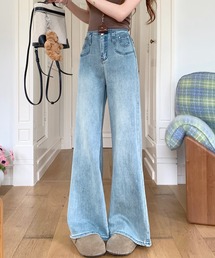 ハイウエスト ワイドレッグ」に該当するレディースのパンツ（ブルー