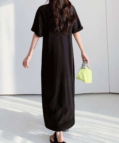 mielu(ミエル)の「ハーフジップ半袖フレアワンピース(ワンピース・レディース・カーキ/ブラック/グレー・LARGE/MEDIUM)」の6枚目の写真