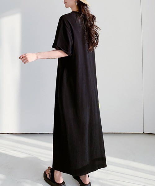 mielu(ミエル)の「ハーフジップ半袖フレアワンピース(ワンピース・レディース・カーキ/ブラック/グレー・LARGE/MEDIUM)」の7枚目の写真