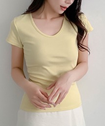 綿混Uネック半袖無地Tシャツ(全13色・レイヤード・インナー対応)