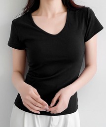 綿混Uネック半袖無地Tシャツ(全13色・レイヤード・インナー対応)