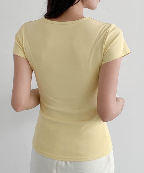 LOWO(ロワ)の「綿混Uネック半袖無地Tシャツ(全13色・レイヤード・インナー対応)(Tシャツ/カットソー・レディース・ホワイト/ネイビー/レッド/ピンク/ブルー/ブルーグレー・FREE)」の7枚目の写真