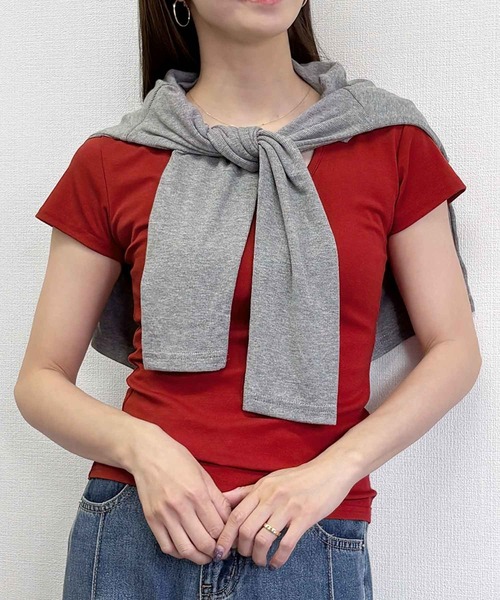 LOWO(ロワ)の「綿混Uネック半袖無地Tシャツ(全13色・レイヤード・インナー対応)(Tシャツ/カットソー・レディース・ホワイト/ネイビー/レッド/ピンク/ブルー/ブルーグレー・FREE)」の10枚目の写真