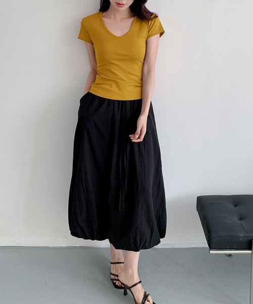 LOWO(ロワ)の「綿混Uネック半袖無地Tシャツ(全13色・レイヤード・インナー対応)(Tシャツ/カットソー・レディース・ホワイト/ネイビー/レッド/ピンク/ブルー/ブルーグレー・FREE)」の22枚目の写真