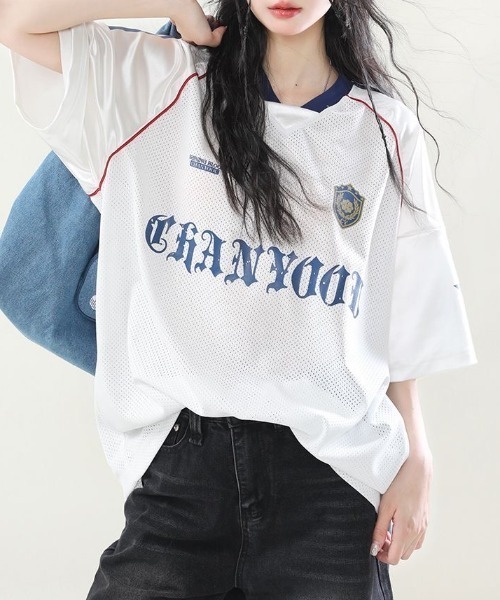 lilful（リルフル）の「【26年春夏新作】ナンバリング オーバーサイズ メッシュゲーム半袖Tシャツ（Tシャツ/カットソー・レディース・ブラック/ホワイト・M/L）」の20枚目の写真