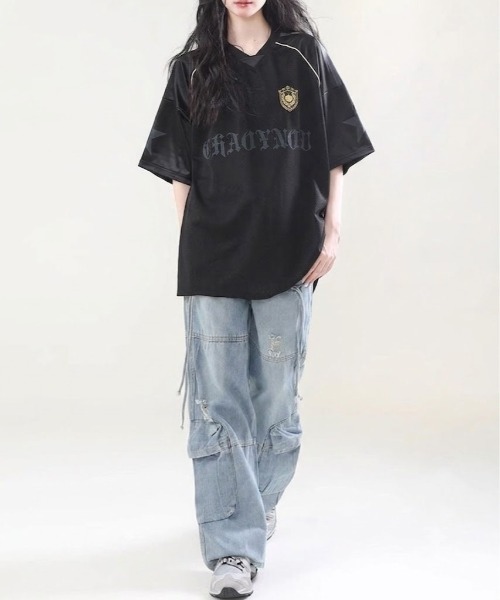 lilful（リルフル）の「【26年春夏新作】ナンバリング オーバーサイズ メッシュゲーム半袖Tシャツ（Tシャツ/カットソー・レディース・ブラック/ホワイト・M/L）」の5枚目の写真