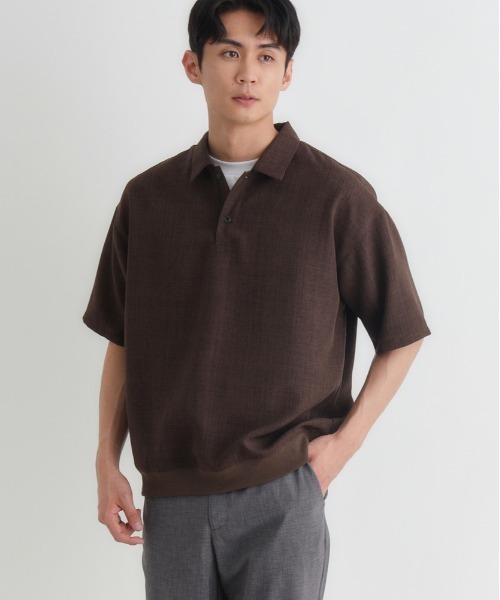 BACK NUMBER(バックナンバー)の「【BACK NUMBER】リネンライクポロシャツ (ドライタッチ / ドロップショルダー / 裾リブ / 休日カジュアル / Re-Vintage)(ポロシャツ・メンズ・ブラウン/ベージュ/ネイビー・S/M/L/XL)」の2枚目の写真
