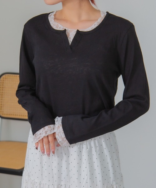 HALEY PESCA(ヘーリーペスカ)の「HALEY PESCA/レイヤード風レースインナートップス(Tシャツ/カットソー・レディース・イエロー/ブルー/グレー/ホワイト/ブラック・FREE)」の18枚目の写真