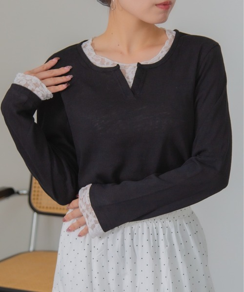 HALEY PESCA(ヘーリーペスカ)の「HALEY PESCA/レイヤード風レースインナートップス(Tシャツ/カットソー・レディース・イエロー/ブルー/グレー/ホワイト/ブラック・FREE)」の19枚目の写真