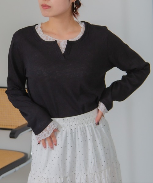 HALEY PESCA(ヘーリーペスカ)の「HALEY PESCA/レイヤード風レースインナートップス(Tシャツ/カットソー・レディース・イエロー/ブルー/グレー/ホワイト/ブラック・FREE)」の20枚目の写真
