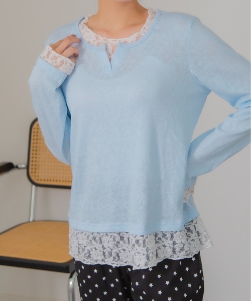 HALEY PESCA(ヘーリーペスカ)の「HALEY PESCA/レイヤード風レースインナートップス(Tシャツ/カットソー・レディース・イエロー/ブルー/グレー/ホワイト/ブラック・FREE)」の8枚目の写真