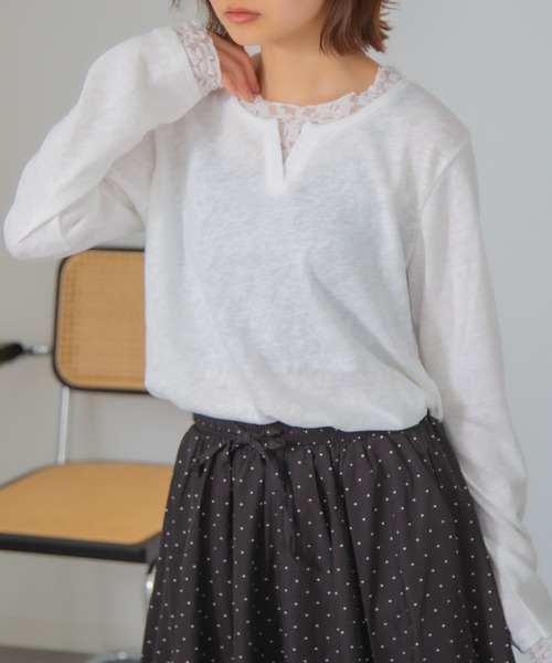 HALEY PESCA(ヘーリーペスカ)の「HALEY PESCA/レイヤード風レースインナートップス(Tシャツ/カットソー・レディース・イエロー/ブルー/グレー/ホワイト/ブラック・FREE)」の16枚目の写真
