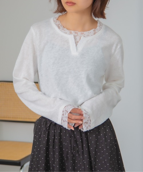 HALEY PESCA(ヘーリーペスカ)の「HALEY PESCA/レイヤード風レースインナートップス(Tシャツ/カットソー・レディース・イエロー/ブルー/グレー/ホワイト/ブラック・FREE)」の15枚目の写真