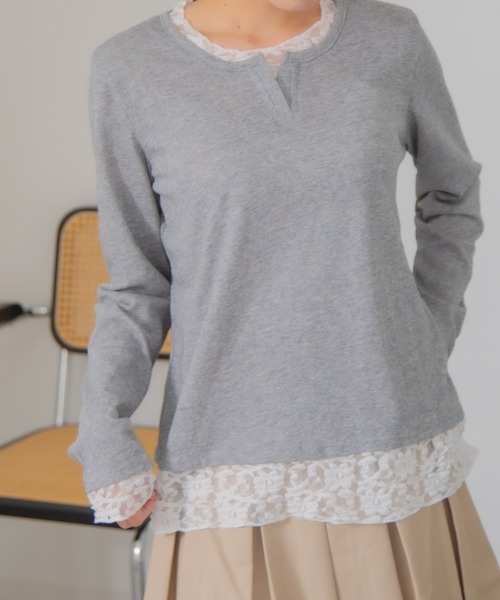 HALEY PESCA(ヘーリーペスカ)の「HALEY PESCA/レイヤード風レースインナートップス(Tシャツ/カットソー・レディース・イエロー/ブルー/グレー/ホワイト/ブラック・FREE)」の10枚目の写真