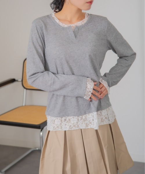HALEY PESCA(ヘーリーペスカ)の「HALEY PESCA/レイヤード風レースインナートップス(Tシャツ/カットソー・レディース・イエロー/ブルー/グレー/ホワイト/ブラック・FREE)」の11枚目の写真