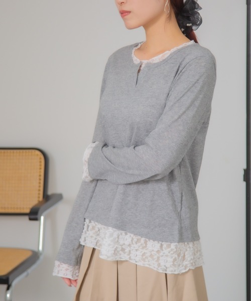 HALEY PESCA(ヘーリーペスカ)の「HALEY PESCA/レイヤード風レースインナートップス(Tシャツ/カットソー・レディース・イエロー/ブルー/グレー/ホワイト/ブラック・FREE)」の12枚目の写真