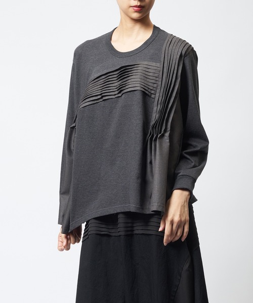 gomme(ゴム)の「タックフレアT(Tシャツ/カットソー・レディース・チャコールグレー/モカ/ブラック・MEDIUM)」の3枚目の写真