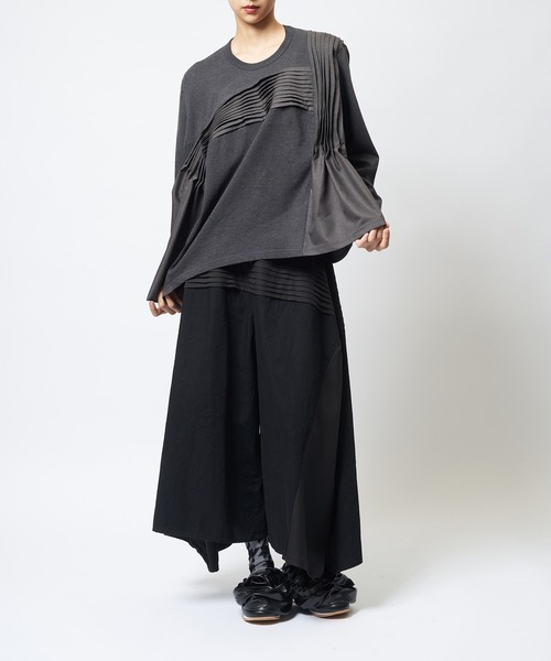 gomme(ゴム)の「タックフレアT(Tシャツ/カットソー・レディース・チャコールグレー/モカ/ブラック・MEDIUM)」の6枚目の写真