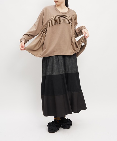 gomme(ゴム)の「タックフレアT(Tシャツ/カットソー・レディース・チャコールグレー/モカ/ブラック・MEDIUM)」の8枚目の写真