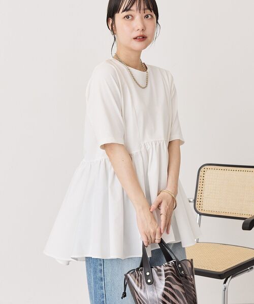 AMERICAN HOLIC(アメリカンホリック)の「布帛切替ペプラム半袖プルオーバー(Tシャツ/カットソー・レディース・ブラック/オフホワイト/モカ/チャコールグレー・M/L)」の21枚目の写真
