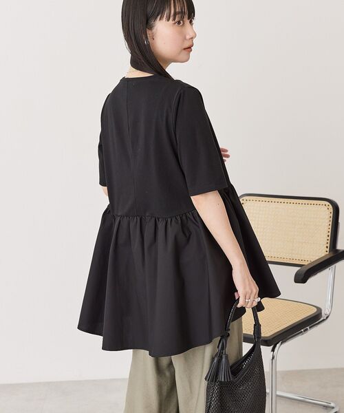AMERICAN HOLIC(アメリカンホリック)の「布帛切替ペプラム半袖プルオーバー(Tシャツ/カットソー・レディース・ブラック/オフホワイト/モカ/チャコールグレー・M/L)」の8枚目の写真