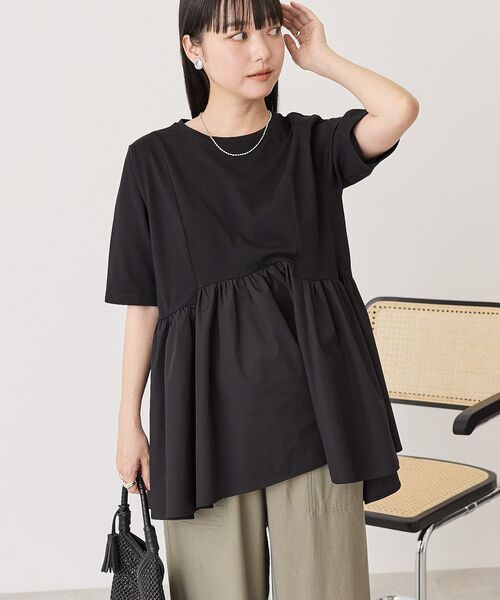 AMERICAN HOLIC(アメリカンホリック)の「布帛切替ペプラム半袖プルオーバー(Tシャツ/カットソー・レディース・ブラック/オフホワイト/モカ/チャコールグレー・M/L)」の9枚目の写真