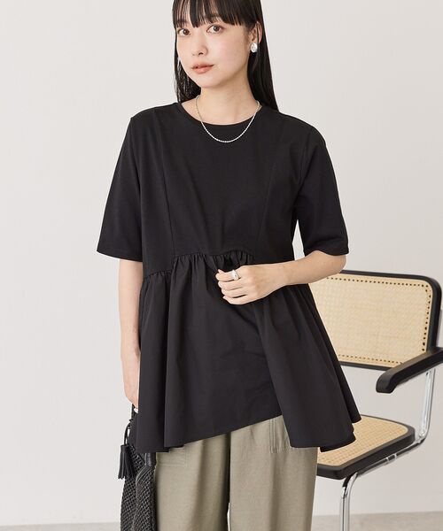 AMERICAN HOLIC(アメリカンホリック)の「布帛切替ペプラム半袖プルオーバー(Tシャツ/カットソー・レディース・ブラック/オフホワイト/モカ/チャコールグレー・M/L)」の10枚目の写真